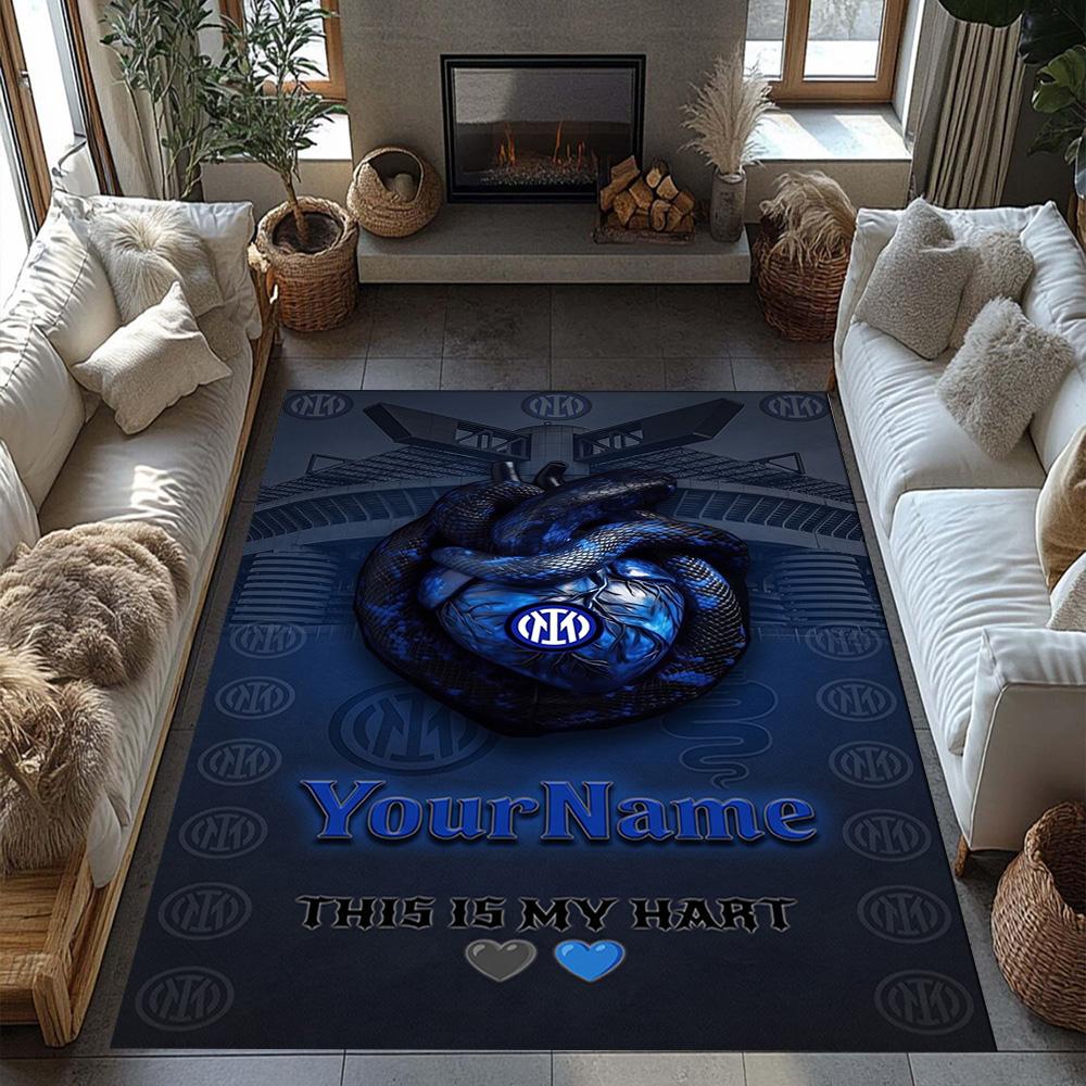 Inter Milan Customize Text Carpet Perfect for Hallway Living Rooms Balcony Entryway Anti-slip Rug Anime Office Decor Best for Christmas