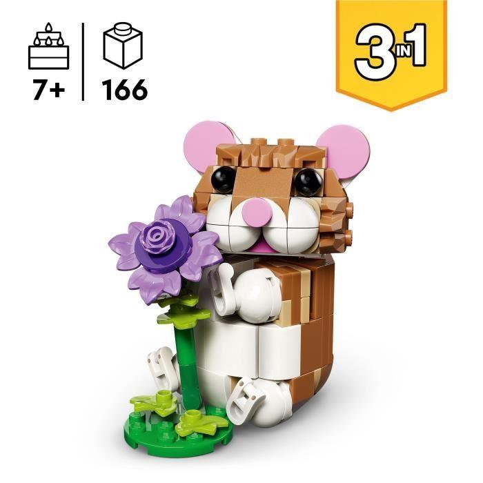 LEGO Creator 3-en-1 31376 L’Adorable Hamster et la Fleur - Jouet de Construction dès 7 ans