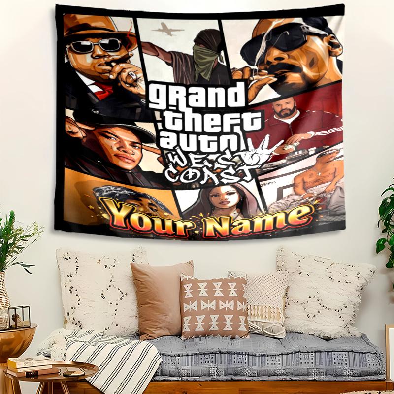 Personalized Name GTA Tapestry, Wall Hanging Tapestry, Pattern Tapestry for Dorm Bedroom Living Room Wall Art Photography Backdrop