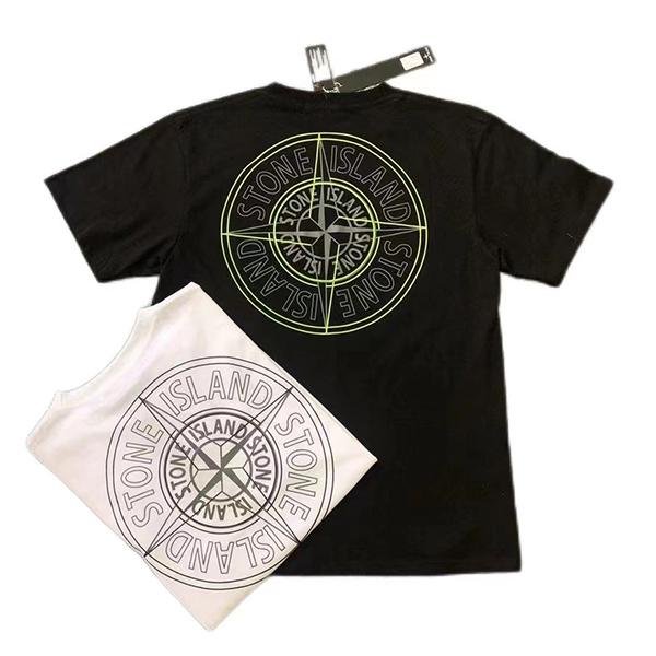 Men and Women Island Black Stone Graphic Short-sleeved T-shirt Cotton Summer Round Neck Clothing