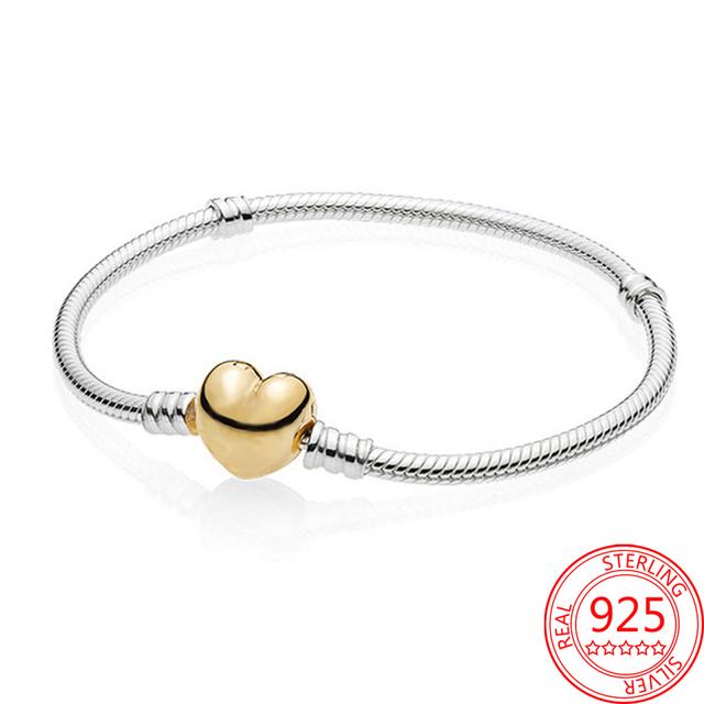 Подлинный браслет Classic Moment из стерлингового серебра S925 пробы со сверкающей круглой застежкой в форме сердца и звездой Pav éBracelet для девушки, ювелирное украшение в подарок