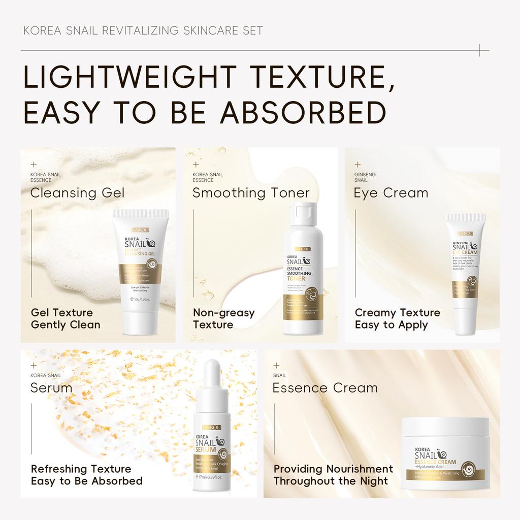 LAIKOU Набор из 5 средств по уходу за кожей лица Snail Skincare для осветления цвета лица