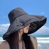 Женская рыбацкая шляпа с большими полями, защита от солнца, анти-УФ-складная, однотонная, ветрозащитная, с ремешком, термостойкая виниловая кепка для путешествий, пляжа, улицы