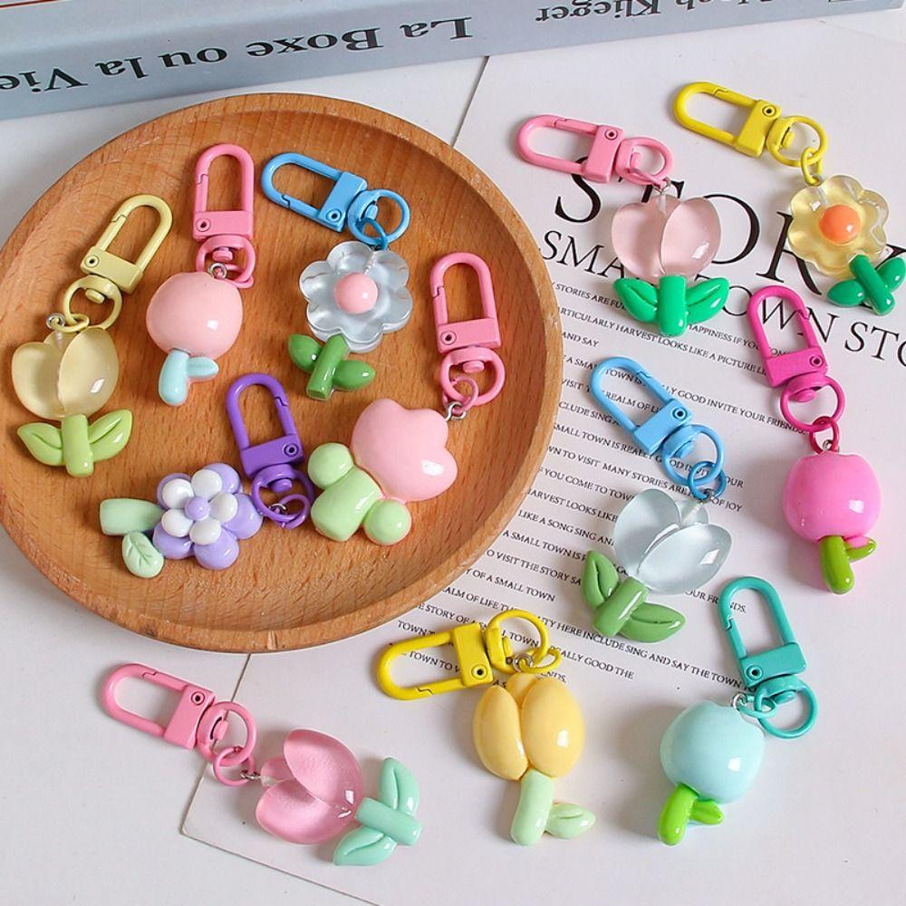Cute Cartoon Colorful Flower Keychain Pendant Rope Decoration Bag Decoration New Pendant Keyring