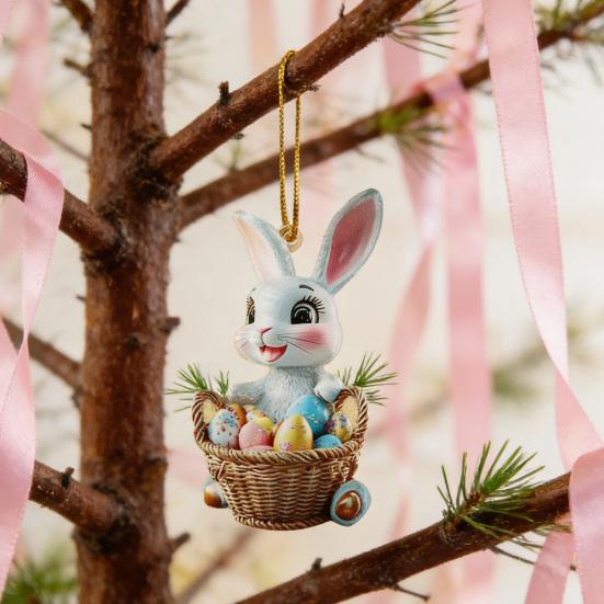 Easter Bunny Ornament 2D Flat Acrylic Bunny Car Rearview Mirror Charm Cartoon Bunny Egg Hanging