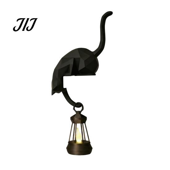 Cute Home Organization Cat Hook with Lantern, 3D Printed LED Light Decorative Handmade Wall Hanger Hook, Creative Shelf for Bookshelf Desk And