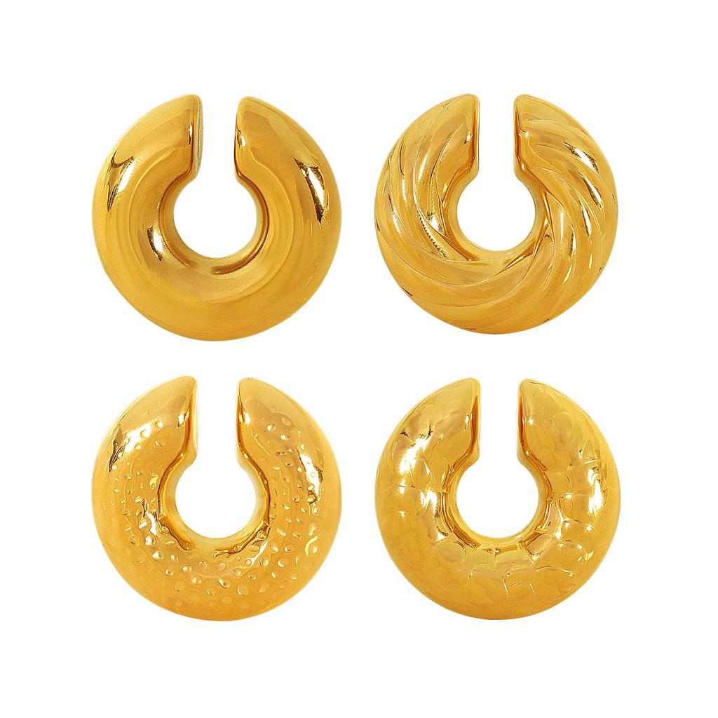 Стильный текстурированный кафф на ухо с золотым покрытием для женщин - Титановая сталь, Непирсинговый, Элегантный офисный аксессуар