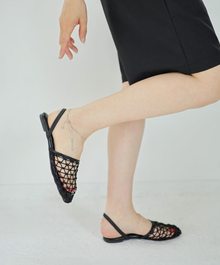 Сандалии сетчатые плоские для [Sest] Ручная вязка 2-сторонняя женская, L, черный, dts52030-BLK-L