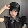 Black Pu Leather Berets Korean Style Retro Painter Cap Fashion Vintage Beret Hat  for Women