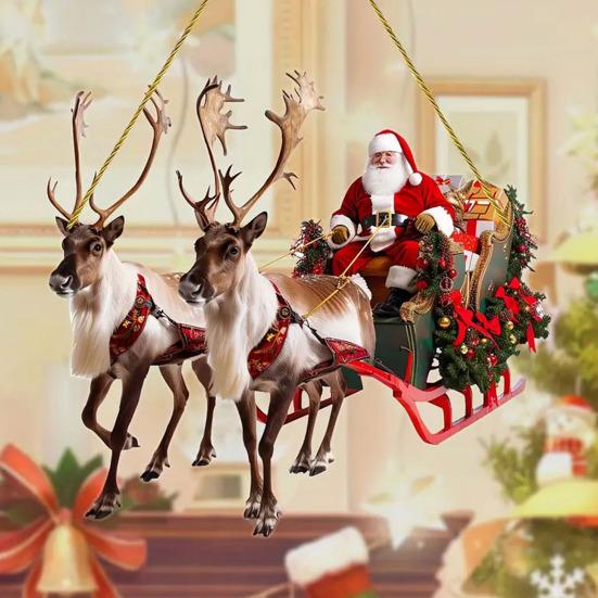 Рождественские украшения Акриловый Санта в санях Подвесное украшение 2D Плоский кулон на рождественскую елку