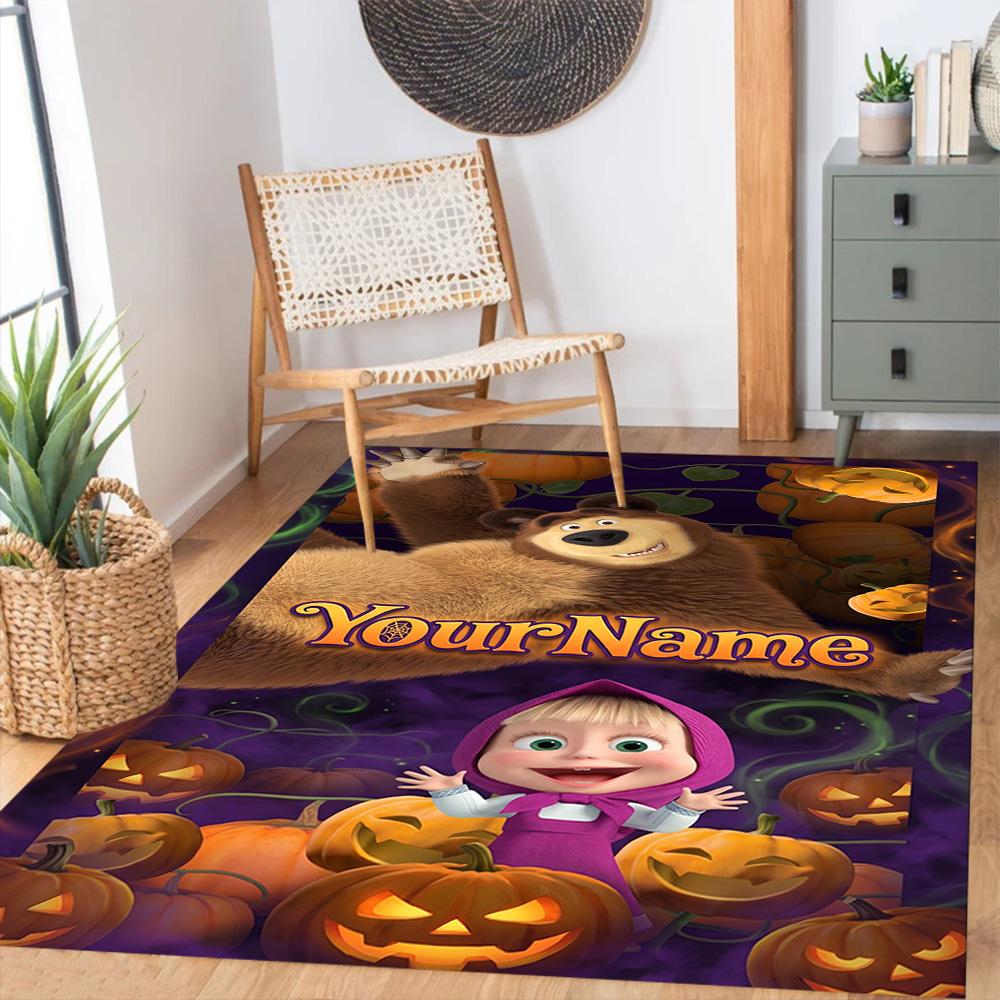 Masha Bear Customized Name Floor Mat Design for Dining Room Game Room Study room Outdoor Antislip Carpet Office home decor Best for Christmas