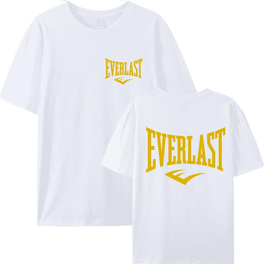 Купить хлопковую футболку с логотипом бокса EVERLAST для мужчин и женщин, футболка с принтом с круглым вырезом, уличная толстовка Харадзюку, популярная свободная модель