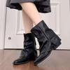 Elegant Thick Heel White Ankle Boots Women 2025 Winter Pointed Toe Medium Heel Black Pleated Chelsea Boots Woman's Shoes Autumn