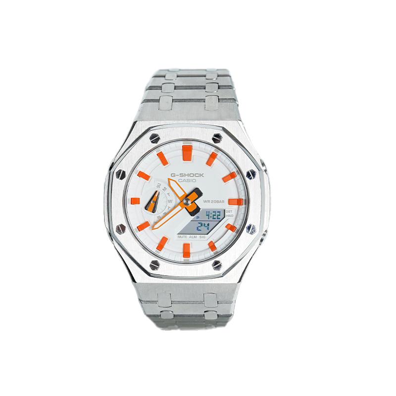 CASIO Customized watch modified series waterproof luminous Quartz Steel Strap same style for men and women white dial JinJuBingSha(QuanDuanZaoYin)
