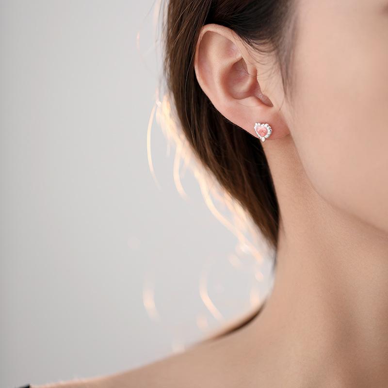 Серьги-гвоздики S999 из чистого серебра с розовым сердцем, женские милые серьги в форме сердца из эпоксидной смолы, необычные серьги с текстурой ниши