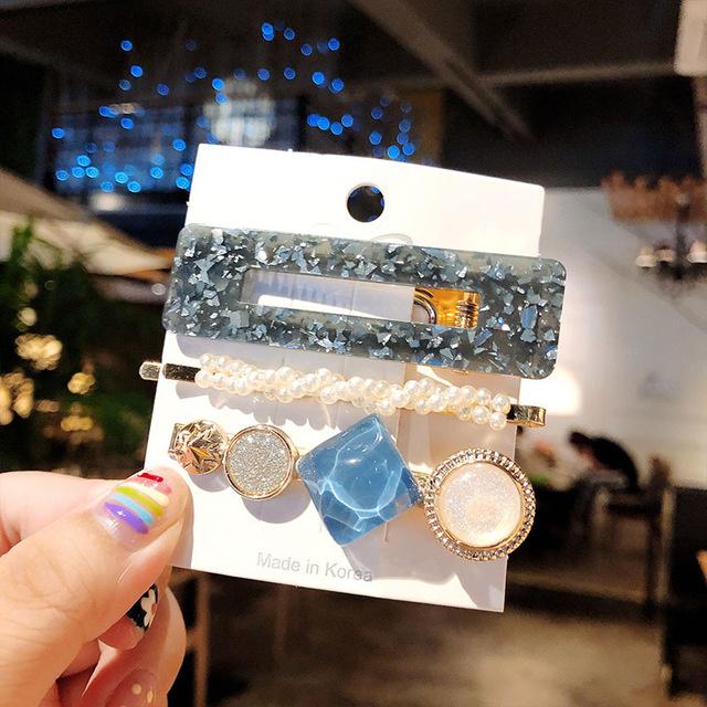Fashion Acrylic Pearl Hair Clips Set Sweet Flower Hair Barrettes For Women Girls Korean Geometric Hair Accessories Jewelry