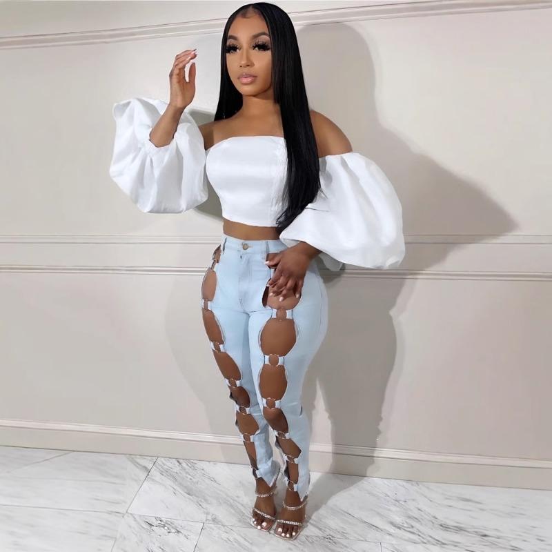 Женские новые сексуальные обтягивающие джинсы с металлическим кольцом и узкими штанинами