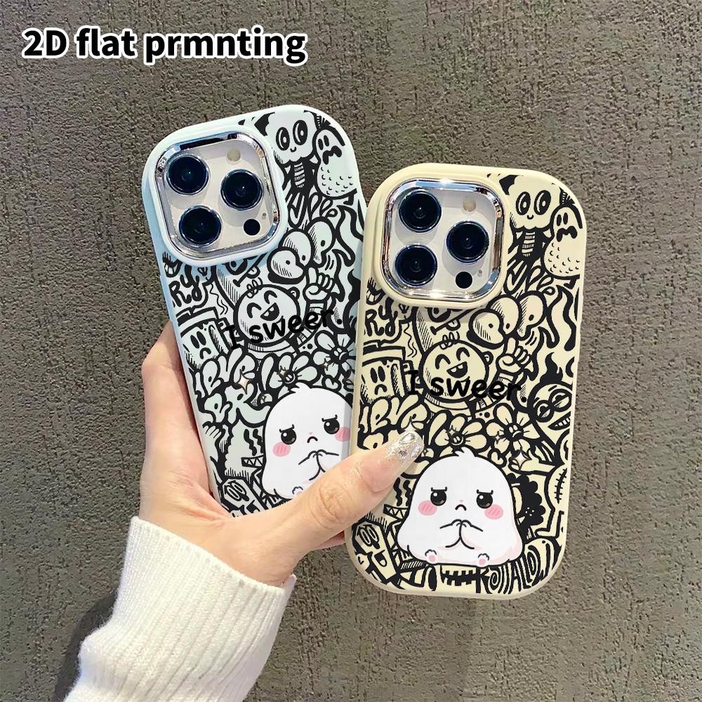 Phone case: 2D flat design suitable for iPhone 18 17 16 15 14 13 Pro protective case, couple style, little white bun, Christmas and Halloween gift
