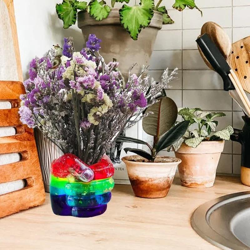 Бетонные цветочные горшки Креативная форма кулака Силиконовая форма Держатель для ручек Контейнер Форма Домашний горшок для суккулентов Поделка Декор для дома