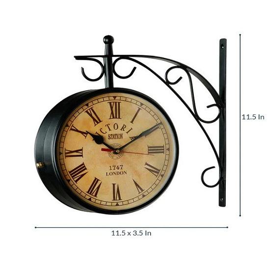 Analog Black Railway Clock Analog Wall Clock 30cm X 32cm 8 Inch Diameter Analog