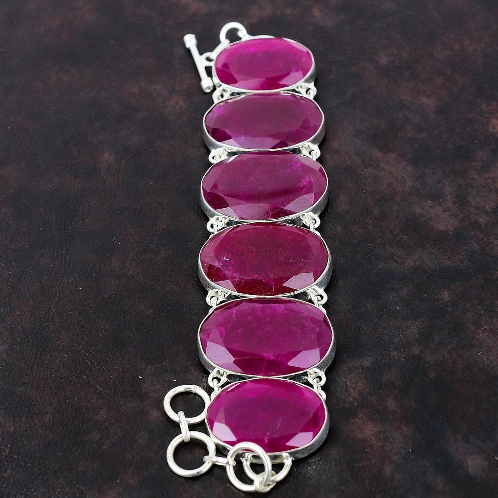 Faceted Kashmir Ruby Bracelet Real Gemstone Jewelry 925 Sterling Silver Bracelet Adjustable Chain Bracelet Anniversary Gift Handmade Jewelry