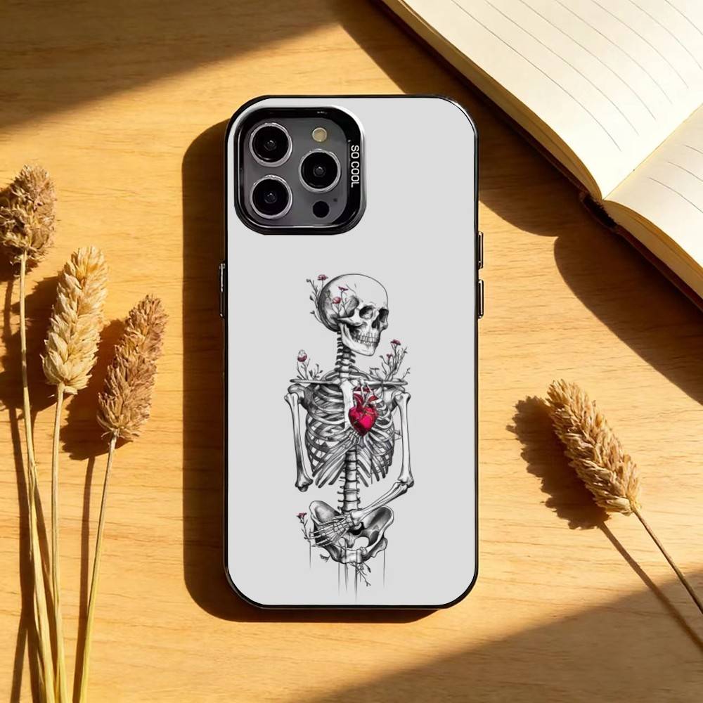 КРУТЫЙ Чехол для телефона S-Skeleton-ON Для iPhone17,16,15,14,13,12,11 Plus,Pro Max Черный Конфетный серебристый чехол для телефона