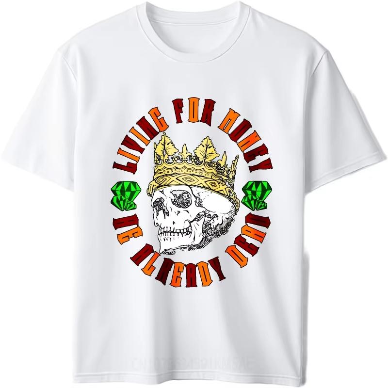 Fashion Tshirt Adult Men Oneck T Shirt Graphic Skull Wearing Crown with Money Symbols Trendy Top Tees Minimalist Teeshirt