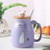 Coffee Mug With Lid Cat Style Ceramic Coffee Cup with Spoon Cute Kawaii Large Capacity Milk Tea Mug with Handle Birthday Gift
