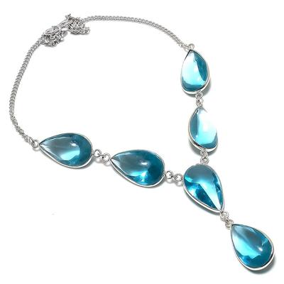 Ювелирные изделия из серебра 925 пробы с голубым топазом Swiss Blue Topaz Gemstone, ожерелье 18 дюймов