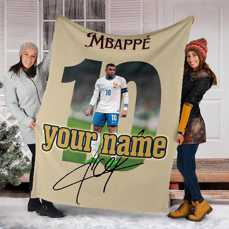 Customiz Name Personality Footballer Kylian Mbappé Blanket Soft&Warm Office Bed Travel Lunch Break Blanket,Gift All Seasons