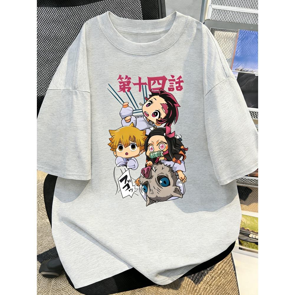 Plus Size Demon Slayer Anime Printed Men and Women Tshirt Casual Summer Parent Child Top Fashion Cotton Harajuku Y2K Street Wea