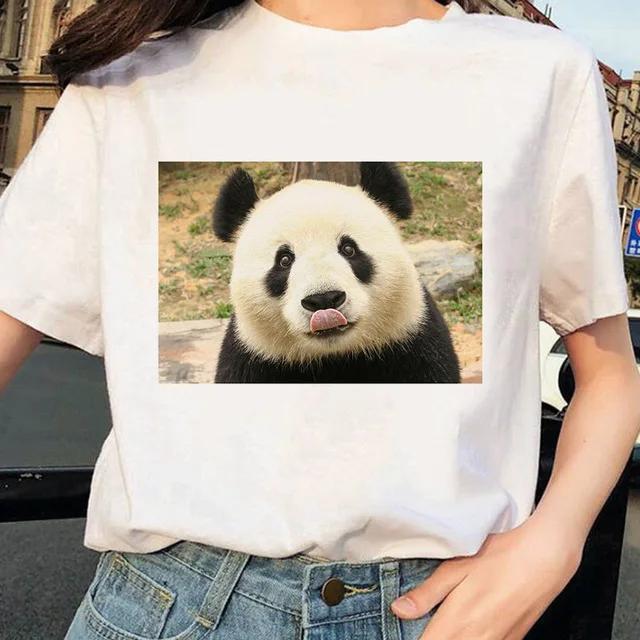 Cute Giant Panda Graphic Tshirt Wos Summer Sexy Top Casual Printed Shirt Fashionable Summer Fashion Polyester Fabric