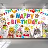 Cat Birthday Decorations Happy Birthday Backdrop Kitten Cat Theme Party Photo Backdrop Photography Background Pet Paw Birthday