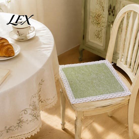 Solid Wood Chair Mat Cotton Linen Pad with Ties, Square Summer Seat Lace Dining Trim, 15.75" x Breathable Washable for Office