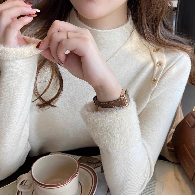 Fleece Thickened Bottoming Shirt Women's Winter New Integrated Fleece Sweater Knitted Top