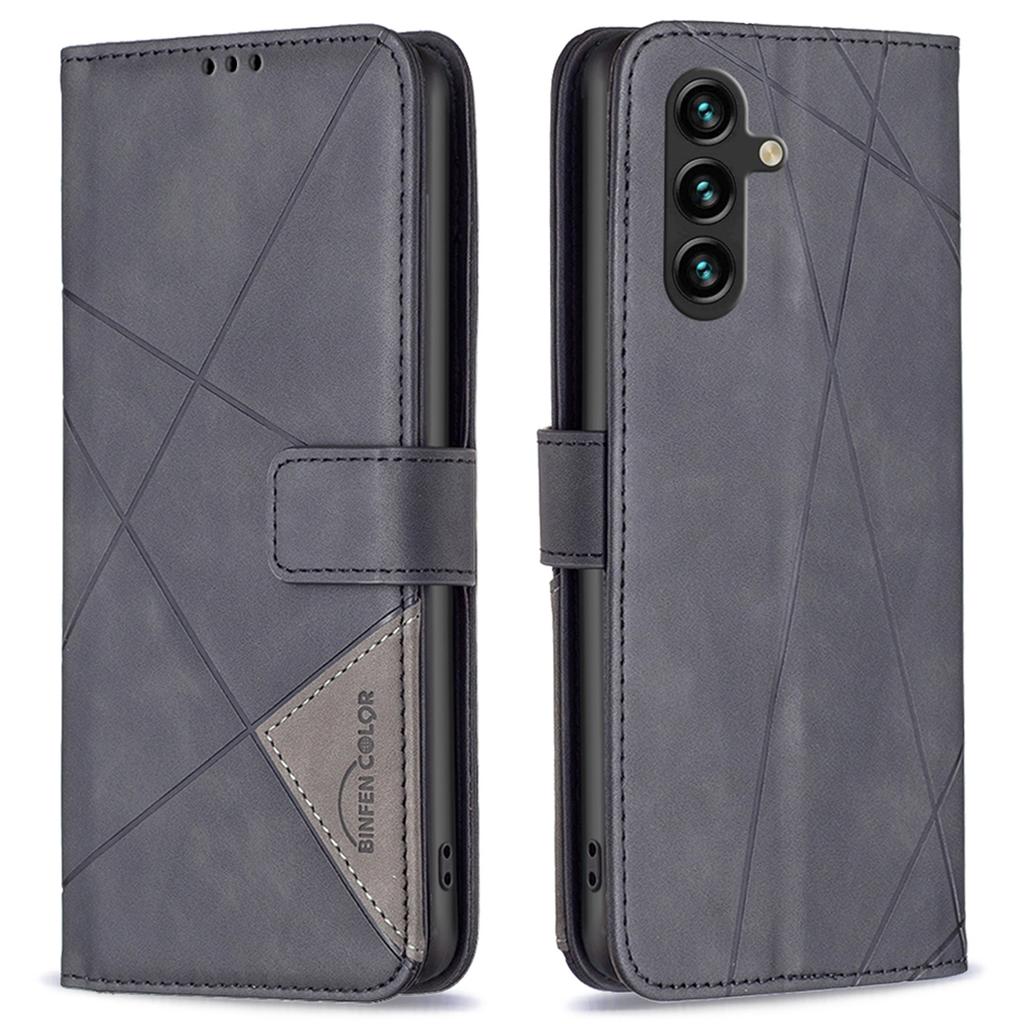 BINFEN COLOR For Samsung Galaxy A05s 4G Phone Cases Wallet Stand Geometry Imprinted Leather Cover