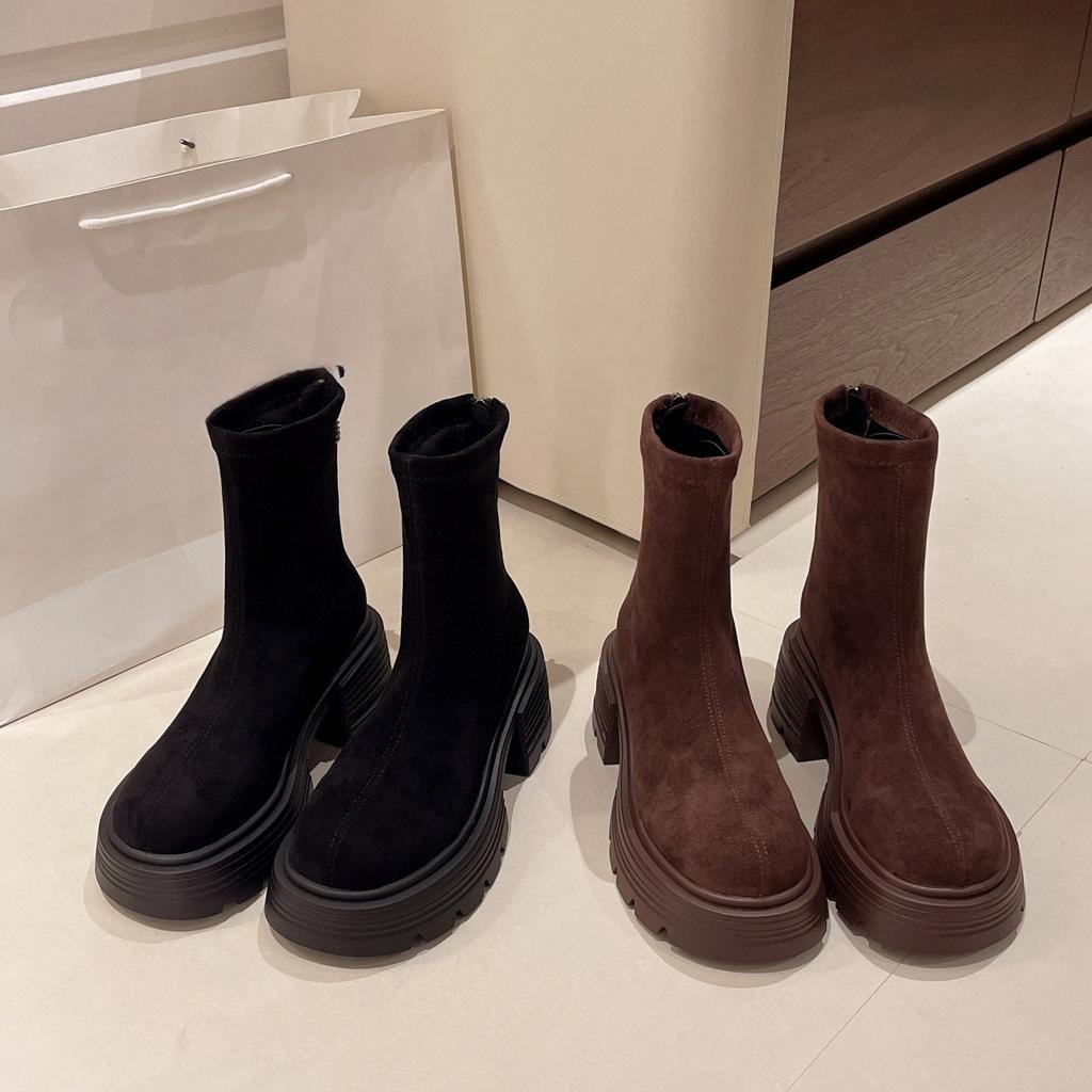 Vintage Frosted Leather Zipper Autumn Medium Tube Round Head European Station Fashion Martin Boots