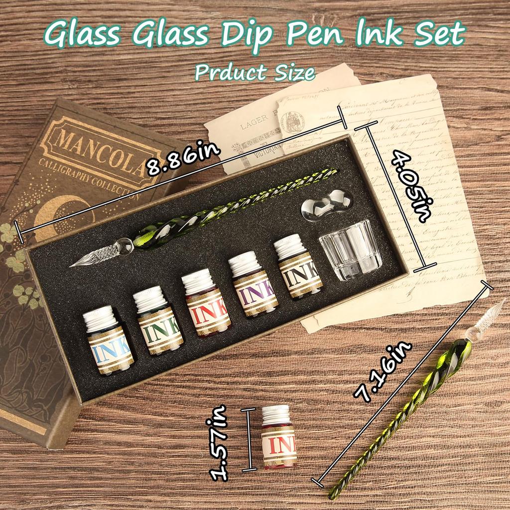 Mancola Glass Pen 5 цветов из 1 Signature Fountain Box Starry Signature Picture Dip Pen Set, Ink, Pen, Pen, Pen, Included, Sky, Rainbow, Pen, Drawing,