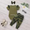 Комплект летней детской одежды в европейском и американском стиле: Футболка с коротким рукавом и принтом в виде букв и камуфляжные брюки, комплект из 3 предметов