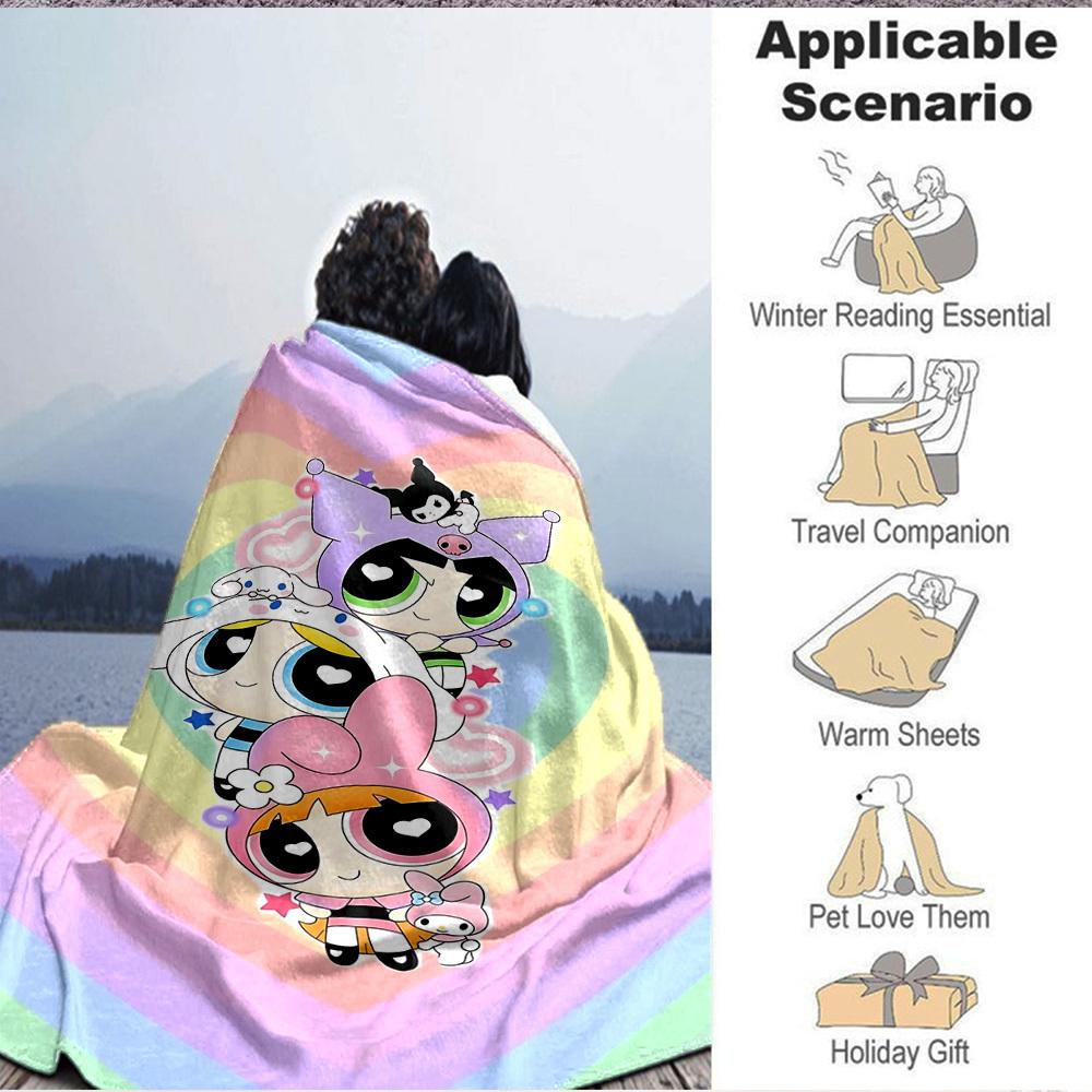 1pc Powerpuff Girls Blanket Lightweight Flannel Blanket Throw Blanket For Sofa, Bed, Travel, Camping, Livingroom, Office, Couch