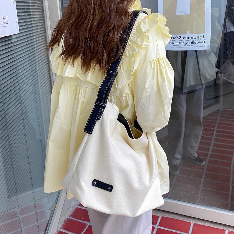 Простая холщовая женская сумка Ins Модные повседневные сумки на одно плечо Экологичные сумки Студенческая сумка для покупок большой вместимости Модная сумка-тоут