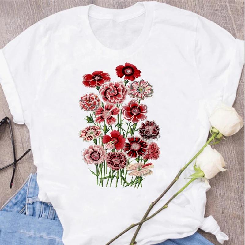 Red Rose Print Women T Shirt Summershort Sleeved Round Neck Harajuku Korean Style Graphic Tops Kawaii Female T-shirt Tops