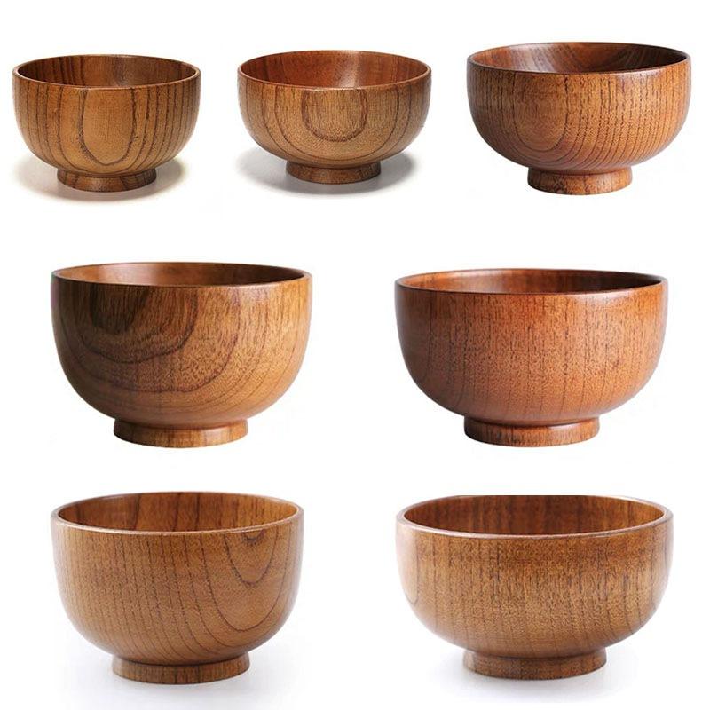 180-800ml Japanese Style Wooden Bowl Salad Soup Rice Bowl Natural Tableware Food Utensil Kitchen Ramen Noodles Dinner Tableware