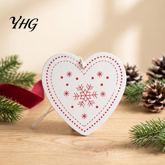Indoor Holiday Hanging Art Christmas Tree Wooden Pendant, Vintage Cartoon Ornament with Lanyards, Heart Star Shaped Pendants Lightweight Pendant