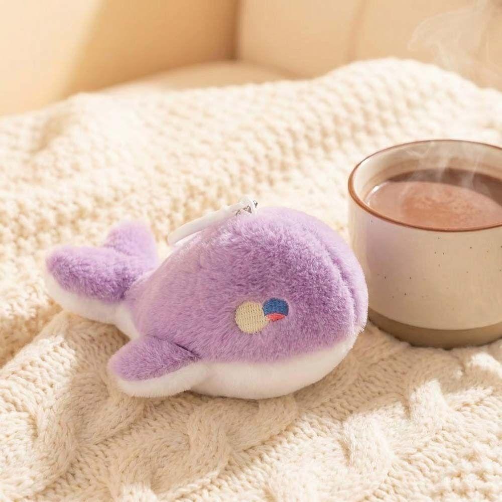 Fluffy Soft Whale  Plush Doll Metal Ring Whale Plush Key Ring Fashion Whale Plush Pendant  Handbag