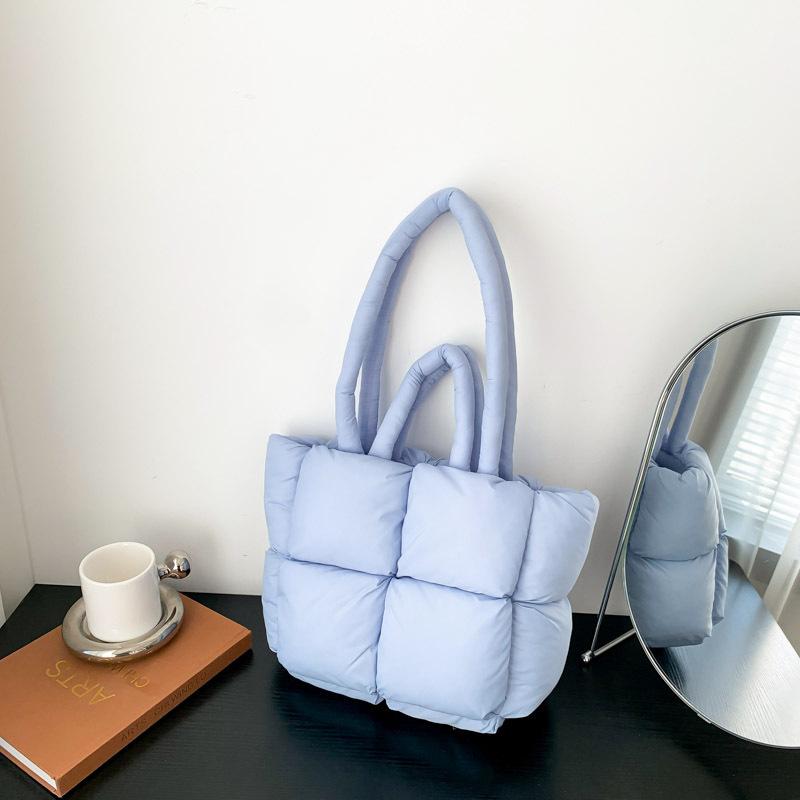 Пуховая сумка, хлопковая одежда, сумка-тоут, высокая версия, женская сумка из хлопка с клетчатым наполнителем, модная сумка через плечо.