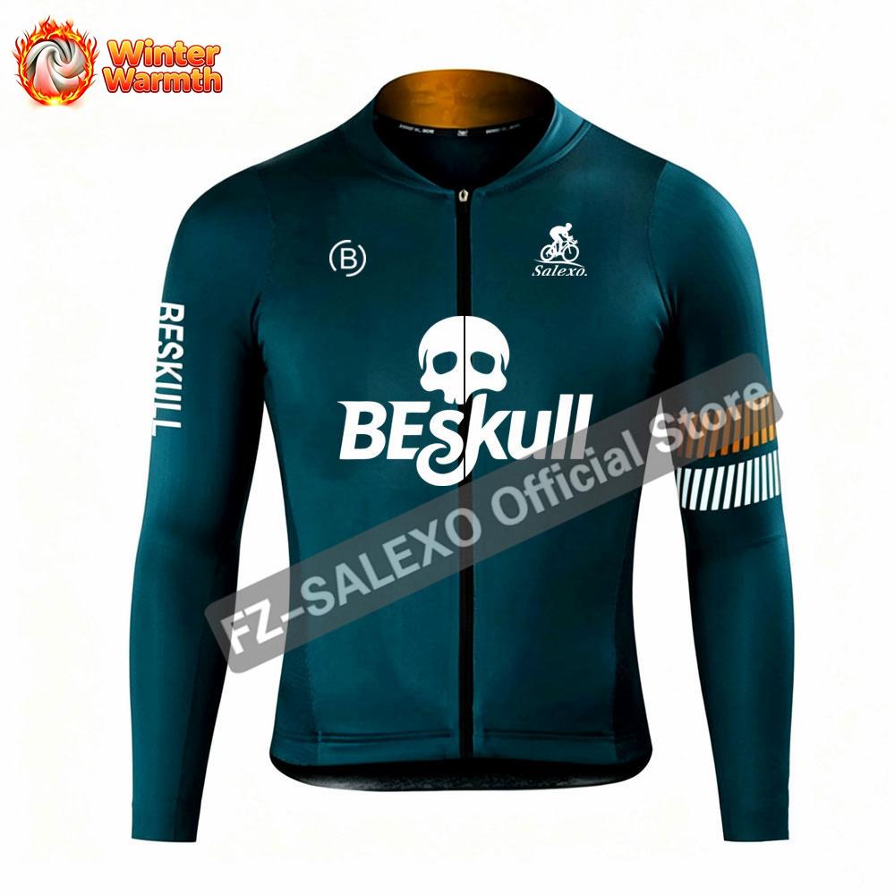 Зимний Термальный Флисовый Велосипедный Костюм Beskull с Брюками на Бретелях Мужской Триатлонный Костюм Одежда для Велосипеда Велосипедная Одежда MTB Костюм для Шоссейного Велосипеда