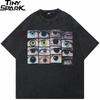 Hip Hop 2025 Washed Black T-Shirt Streetwear Graphic Eyes World T Shirt Cotton Hipster Men Tshirt Harajuku Tops Tees Unisex Y2K