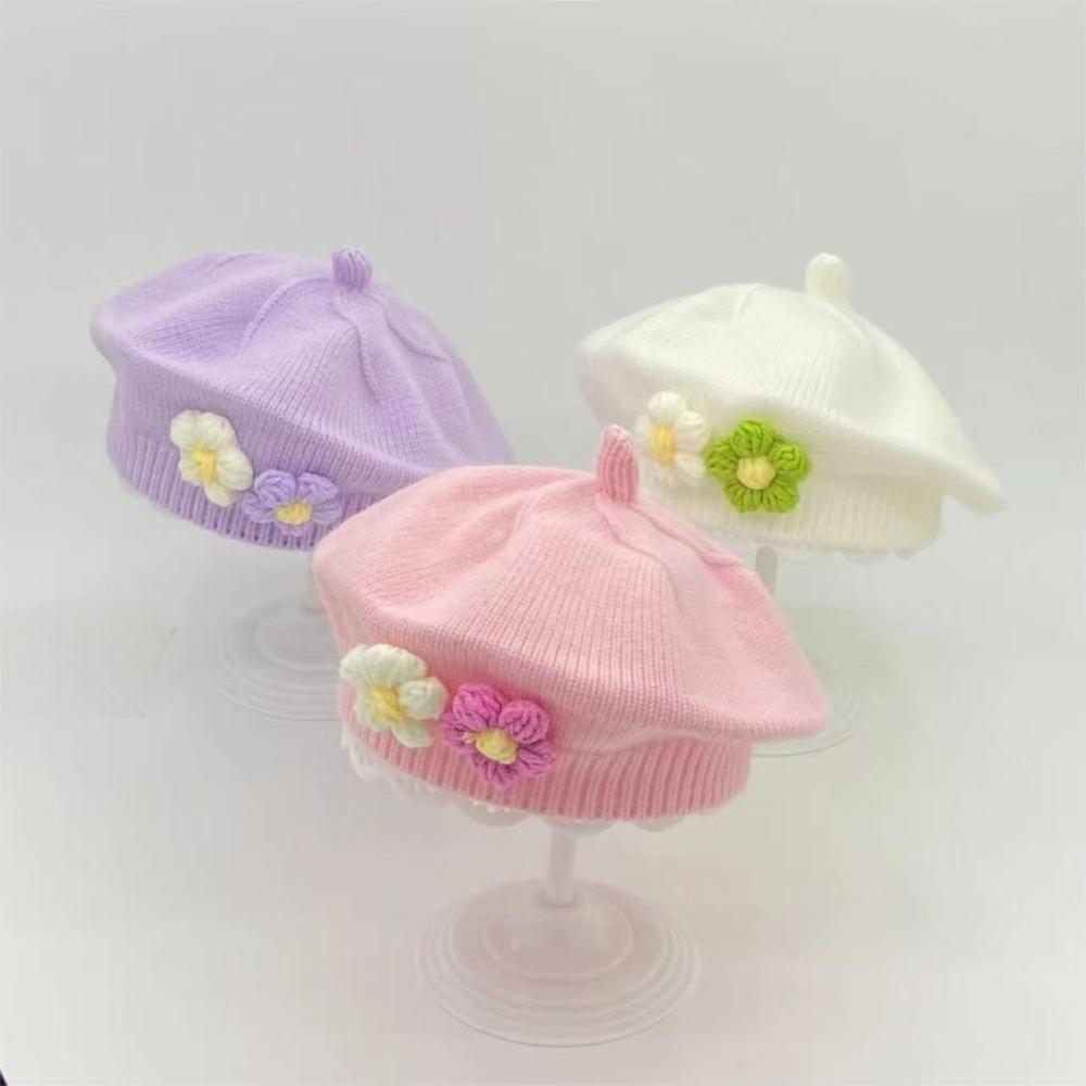 Cute Flower Toddler Beret Hat Comfortable Beanies Cap Fashion Knitted Hats Autumn Winter