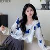 HOUZHOU свитер с бабочкой женский корейский вязаный Harajuku милый оверсайз повседневный свободный джемпер с открытыми плечами Y2K укороченные топы